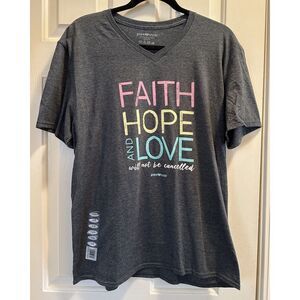 Grace‎ & Truth Faith Hope Love Will Not Be Cancelled V-neck Tee. Size L